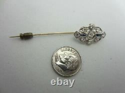 Vintage Antique Platinum Sapphire Et 0.75 Ct Diamond Stick Pin Old European