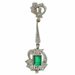 Vintage Antique Retro Green Emerald & Old Cut Cz Fabuleux Boucle D'oreille Design Femme
