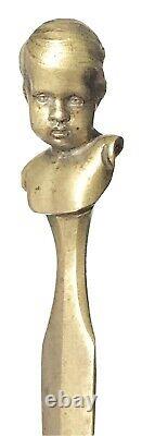 Vintage Antique Signé Bronze Tête De Garçon Ouvre-lettre Bureau Knife Old