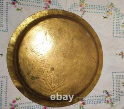 Vintage Arabic Tray Brass Motif Islamique Moyen-orient Gravé Rare Vieux 20ème