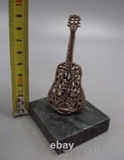 Vintage Argent 800 Figurine Guitare Musicale Sculpture Art Rare Vieux 20ème