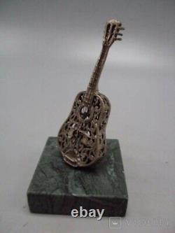 Vintage Argent 800 Figurine Guitare Musicale Sculpture Art Rare Vieux 20ème