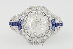 Vintage Art Deco 2.63 Ct Old European Diamond Fiançailles Anneau Platinum Rtl 35k