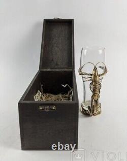 Vintage Boîte Cadeau En Verre De Bière Bronze Bois Fait Main Art Scorpion Rak Rare Vieux