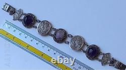 Vintage Bracelet Argent 800 Cabochons Pierres Naturelles Egypte Femmes 20cm Rare Vieux