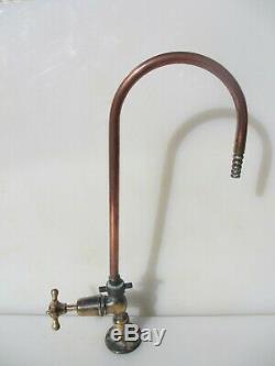 Vintage Brass Kitchen Sink Copper Swan Head Neck Tap Taps Old Laboratoire 16h
