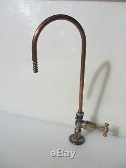 Vintage Brass Kitchen Sink Copper Swan Head Neck Tap Taps Old Laboratoire 16h
