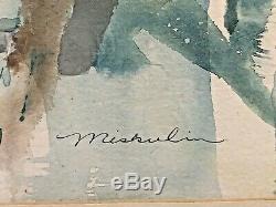 Vintage Jan Miskulin Aquarellistes Peinture Signée Image Encadrée Antique Art