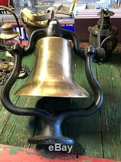 Vintage Locomotive Bell Brass Frame Cast Iron Chemin De Fer Rr Antique Vieux