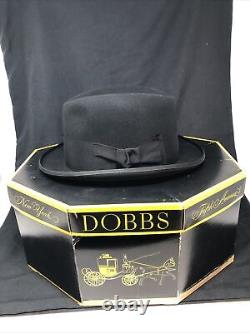 Vintage New Old Stock Dobbs New York Felt Homburg Chapeau Fedora 7 1⁄4 Noir, Boîte