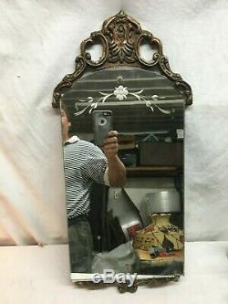 Vintage Old Gravé Verre Miroir Cut Cadre En Bois Des Années 1800 Élégant