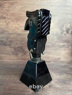 Vintage Pierre Figurine Argent 925 Mexique Statue Sculpture Tête Art Rare Vieux 20ème