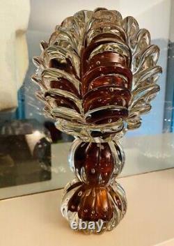 Vintage Pine Cone Glass Paste Murano Modern Art Double Couche Amber Rare Old 1970