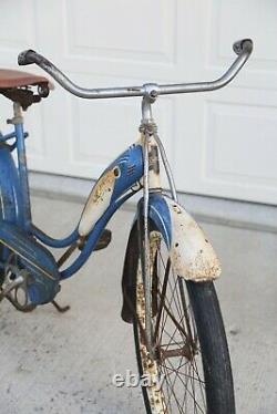 Vintage Schwinn Hornet Vélo 1952 Blue Réservoir Klaxon Ballon Pneu Vieux Vélo Antique