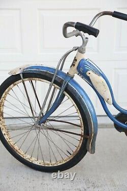 Vintage Schwinn Hornet Vélo 1952 Blue Réservoir Klaxon Ballon Pneu Vieux Vélo Antique