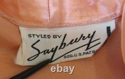Vtg Années 1940 Old Hollywood Saybury Peach Satin Robe De Chambre Trapunto Slves