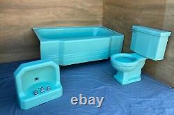 Vtg MID Century Deco Jadeite Ming Green Salle De Bain Set Old Tub Sink Toilette 123-21e