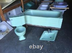 Vtg MID Century Deco Pale Jadeite Green Bathroom Set Old Tub Sink Toilettes 438-20e