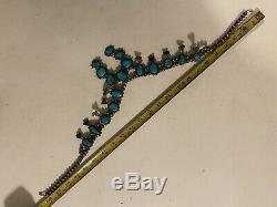 Vtg Old Pawn Squash Blossom Argent Turquoise Collier Antique Rare