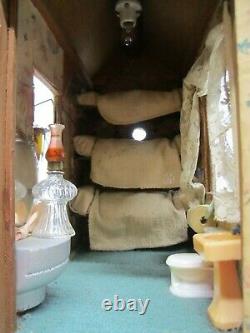 Vtg Old Woman Lived In Shoe Homemade Boot Lighted Doll House&furniture Folk Art