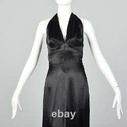 Xxs 1930s Noir Satin Liquide Halter Robe Sans Dos Soir Gown Old Hollywood