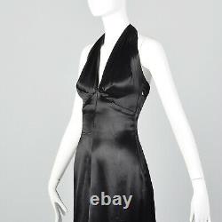Xxs 1930s Noir Satin Liquide Halter Robe Sans Dos Soir Gown Old Hollywood